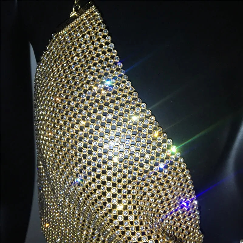 Shiny Rhinestone Tank Tops For Women Sexy Deep V Neck Backless Crop Tops For Women Rave Party Nightclub Camisole Y2K New