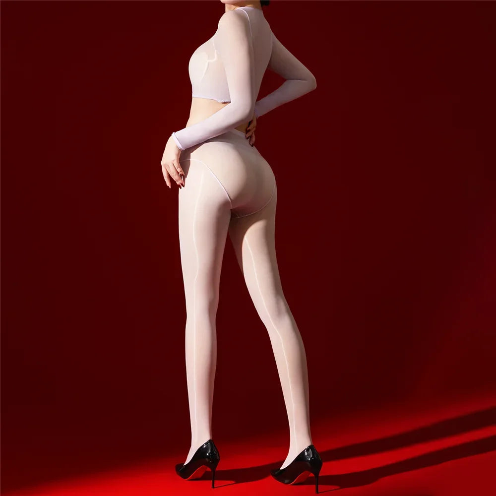 Women's 5D Ultrathin Crop Tops Elastic Shaping Oil Shiny Sheer See Through T-shirts Woman Clothing Summer Shirts Yoga Tops