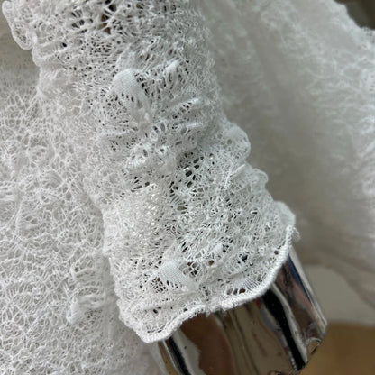 Chic Sheer Three Pieces Mini Dresses For Women Sexy O Neck Long Sleeve Tops Shorts Celebrity See Through Birthday Luxury Outfit