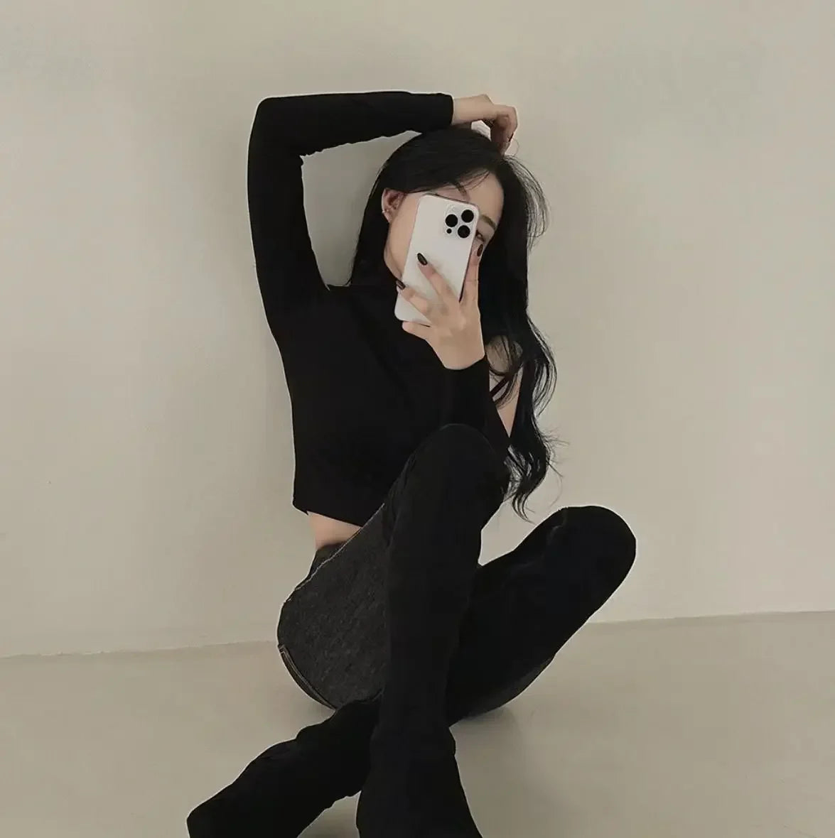 Tops Woman Slim Off Shoulder Sexy Crop Brown Long Sleeve T Shirt for Women Turtleneck Clothing Female Harajuku Fashion Korean