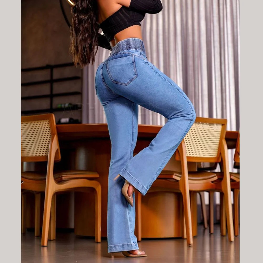 2024 Fashion Straight Elastic Jeans Women Mid Waist Skinny Denim Pants Y2K Trousers Shaping Butt Lift Slim-fit Jeans