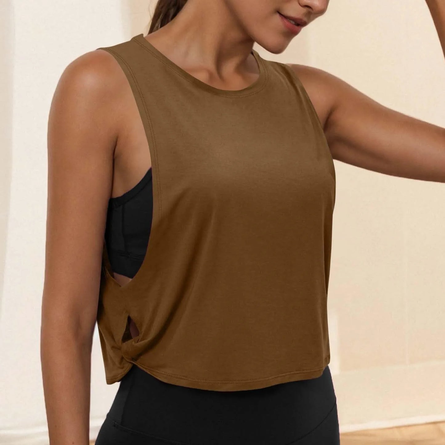 Women Sleeveless Yoga Tops Breathable Blouse Cover Up Gym Workout Cool T-Shirt Running Short Tank Crop Top Athletic Vest