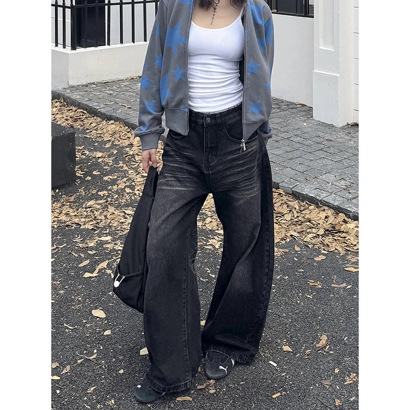 YIBASHU Women Y2k Jeans Harajuku Aesthetic Japanese 2000s Style Baggy Denim Trousers Vintage Oversize Jean Pants Trashy Clothes