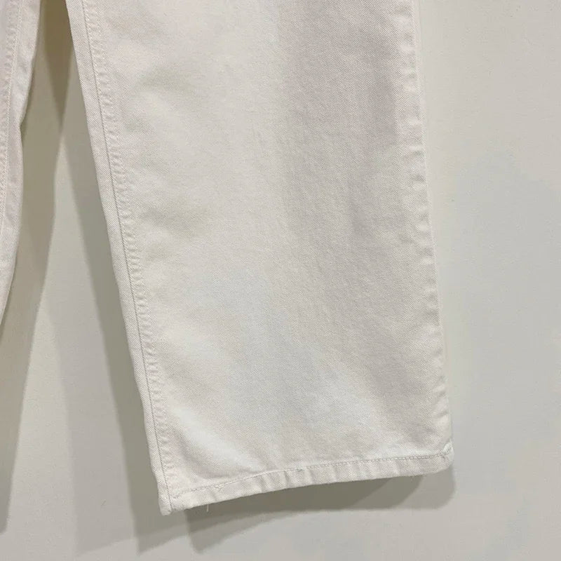 Korean Ins Retro Versatile High Waist Women's Straight Leg Jeans Summer New Fashion Loose Drawstring Design Women Wide Leg Jeans