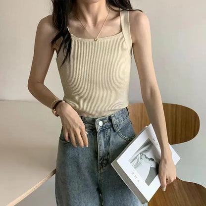 2025 Spring Women Crop Tops Strapy Casual Camis Sleeveless Tank Tops Cute Casual Tops Plain Camis Square Tops for Women Korean