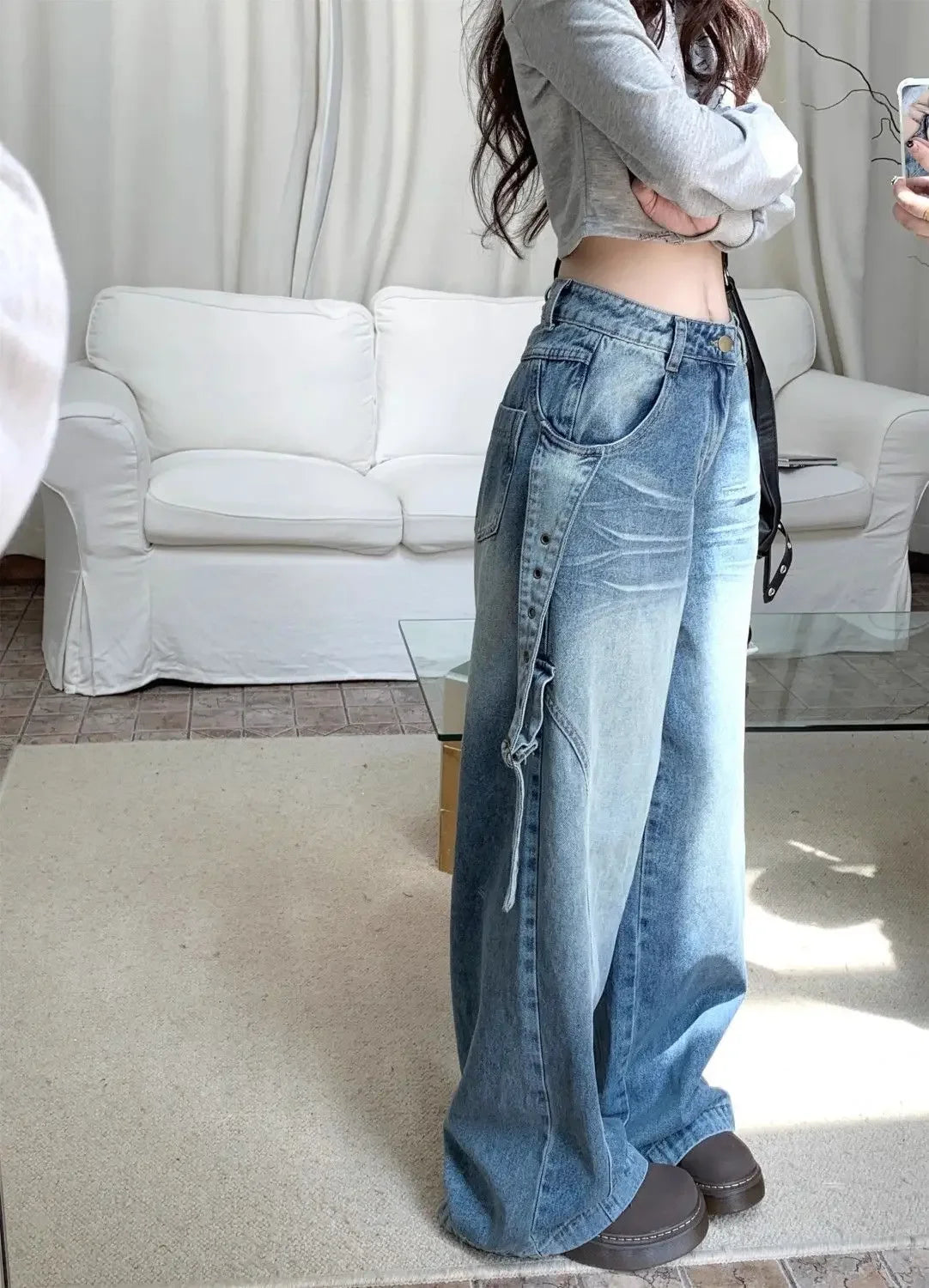 Womens Jeans High Waist Shot Pants for Women Straight Leg with Pockets Trousers Medium Hippie Good Quality Size X Larg Cool Xxl