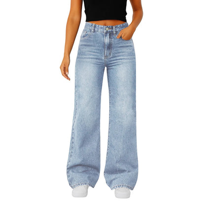 Women Fashion Popular Denim Trousers Minimalist Solid Color Straight Jeans Female Soft Comfortable Daily Office Leisure Pants