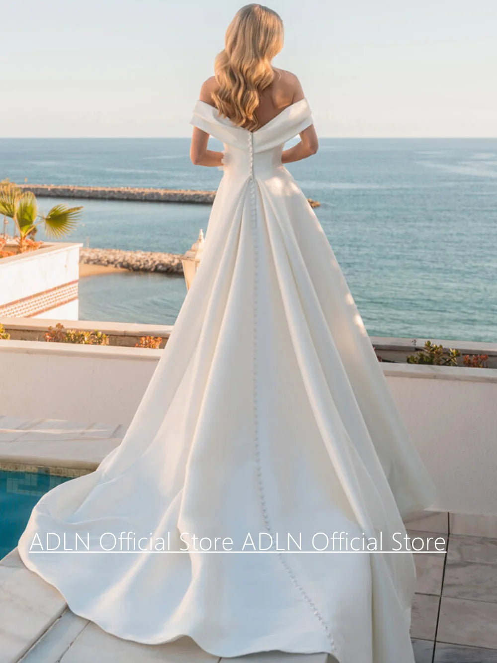 Modern Wedding Dress New Arrival Customized Off The Shoulder V Neck Flowers A Line Sweep Train Bridal Gown Back Buttons