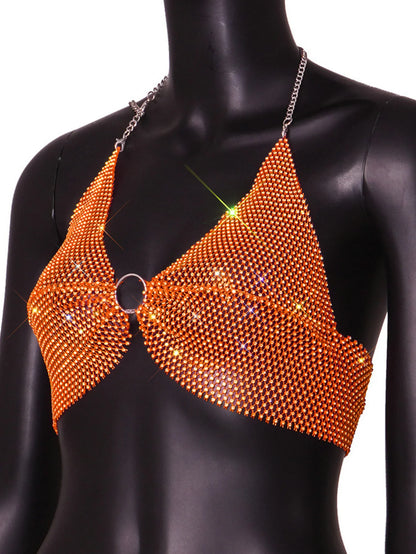 Sexy black White Summer crop top women festival Beach club outfits Party tank top t shirt woman Halter Rhinestones tops topy Hot