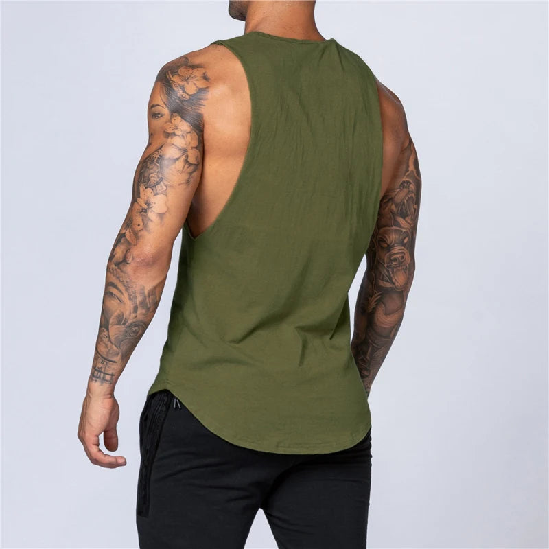 Gym Clothing Mens Bodybuilding Fitness Muscle Tank Tops Summer Cotton Breathable Sleeveless T-Shirts Sport Casual Loose Singlets