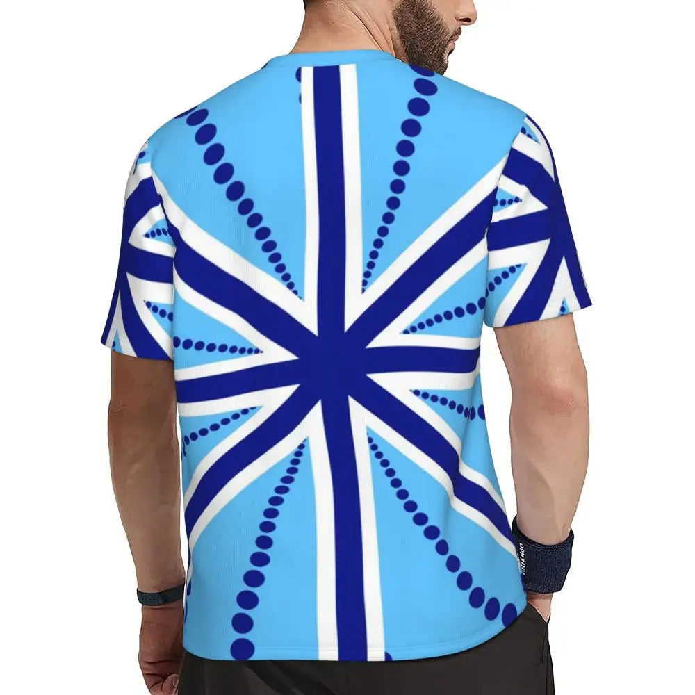 Gym T Shirt For Mens Retro Dots And Stripes T Shirts Fashion Blue Line Design Summer Tees O Neck Basic Graphic Clothes Plus Size