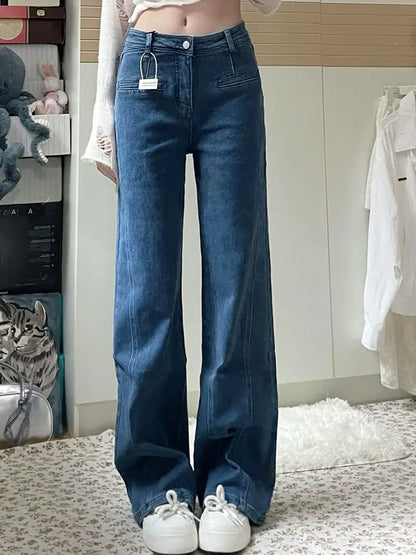 Women's Casual Bowknot Design Jeans Aesthetic Clothes Women Mid Waist Baggy Loose Trousers Fashion Ladies Denim Pants Streetwear