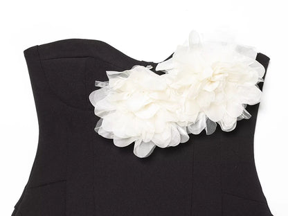 Women's Short Dress Fashion Flower Decorated Strapless Dress Sexy Women Mini Dresses Female Elegant Party Dresses