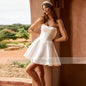 Modern Women's Wedding Dresses Mini 2025 Satin A-line Bride Gowns for Women Ivory Strapless Ruched Pleat Wedding Party Dresses