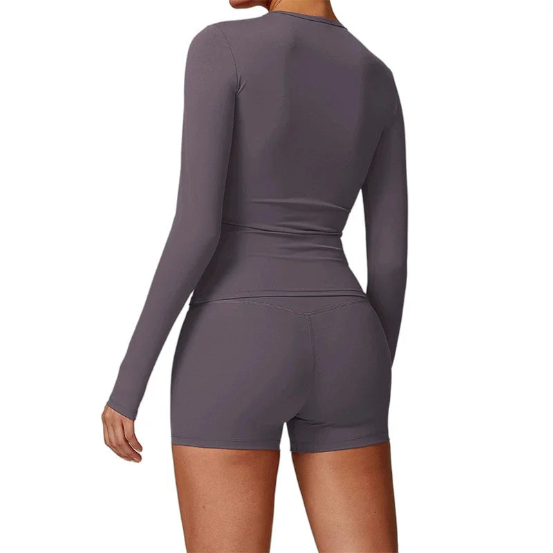 Women's Sports Fitness Clothing Slim Running Sweat Absorbing Skinny Yoga Clothes Quick Drying Clothes Long Sleeved T-shirt