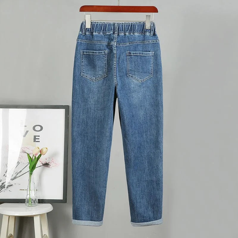 2025 Fashion Women's Jeans Spring Autumn Denim Harem Pants Loose Large-size Elastic-waist Vintage Casual Trousers Female Jeans