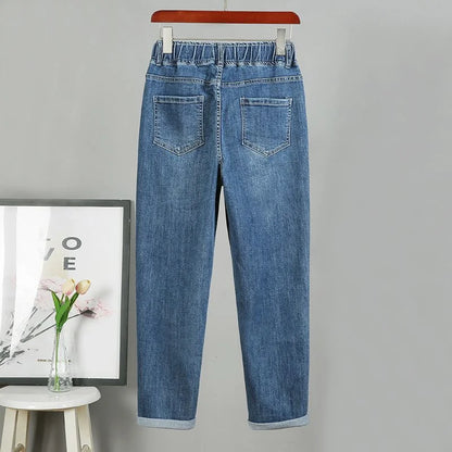2025 Fashion Women's Jeans Spring Autumn Denim Harem Pants Loose Large-size Elastic-waist Vintage Casual Trousers Female Jeans