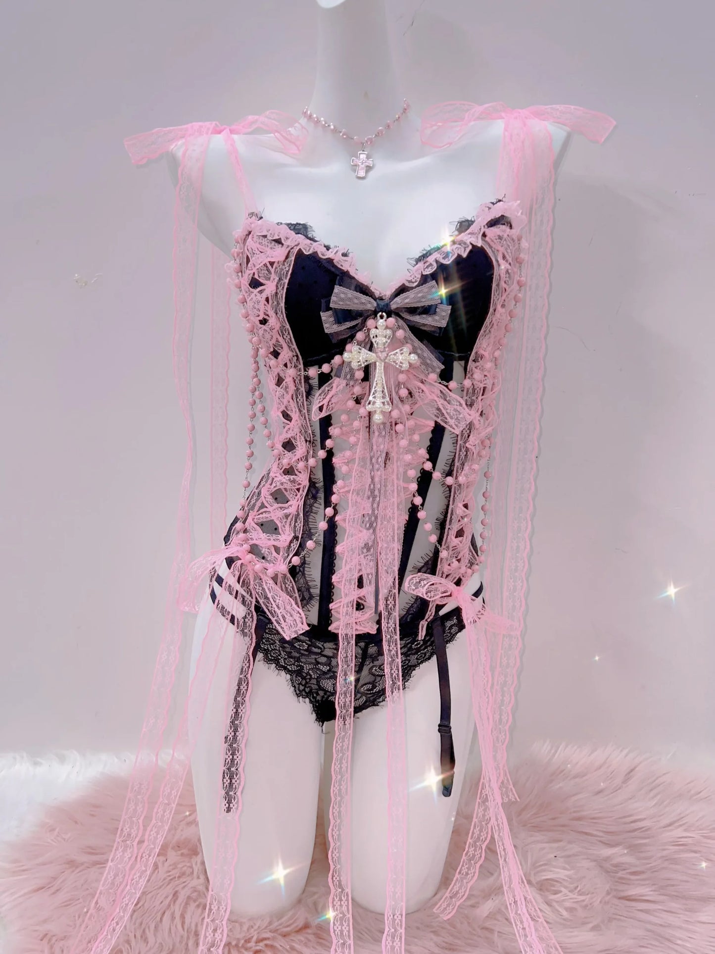 Cross Tank Tops Lace Tank Tops Pink crop top  gothic  tank tops  y2k tops y2k fashion LolitaTank TopsKawaii Tank Tops   bow tops