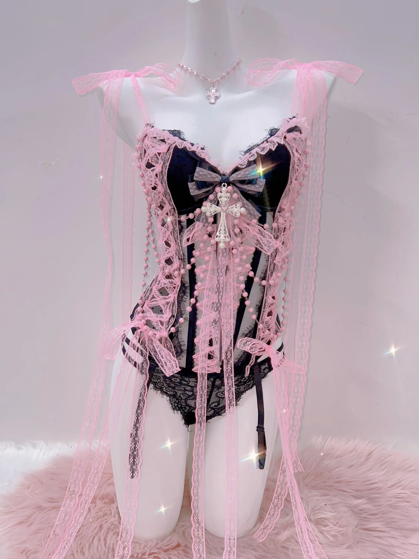 Cross Tank Tops Lace Tank Tops Pink crop top  gothic  tank tops  y2k tops y2k fashion LolitaTank TopsKawaii Tank Tops   bow tops