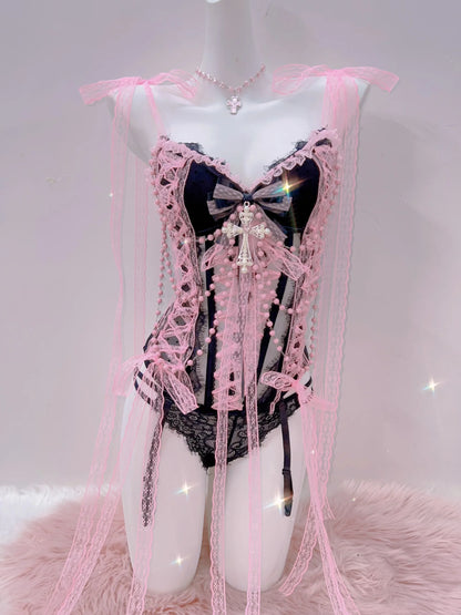 Cross Tank Tops Lace Tank Tops Pink crop top  gothic  tank tops  y2k tops y2k fashion LolitaTank TopsKawaii Tank Tops   bow tops