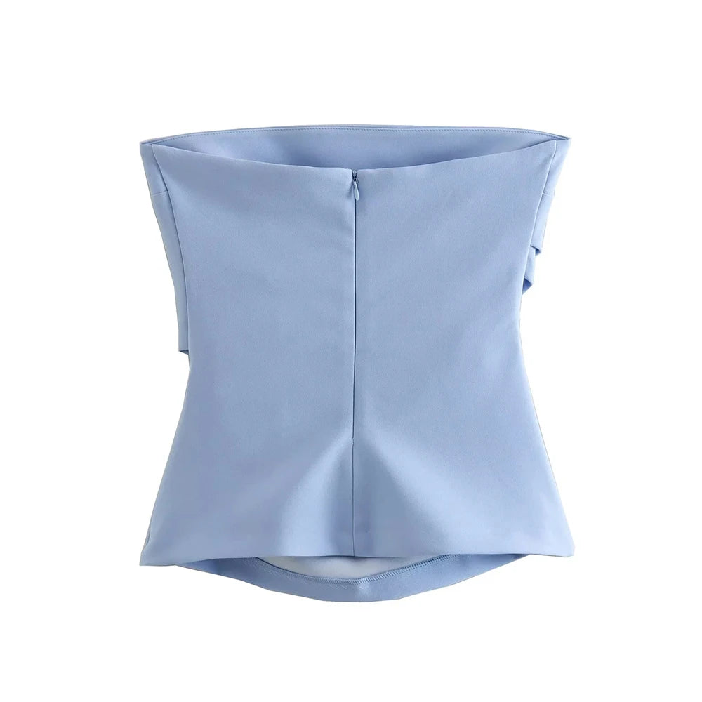 Strapless Draped Bustier Tops for Women, Straight Neck, Back Zipper, Female Camis, Fashion