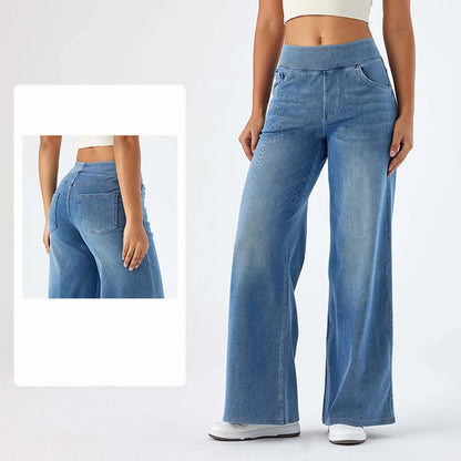 Women Baggy Jeans Streetwear High Waist Wide Leg Denim Pants Retro Elastic Waist Blue Loose Female Trousers 2025