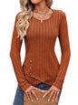 Women's Clothing Western Tops 2024 hot autumn new waist cinched round neck tight long sleeved top Europe America T-Shirts Tees