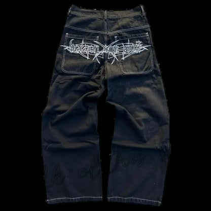 Street Fashion Trend Skull Embroidered Jeans Women Harajuku Y2K New Hip Hop Joker Straight Wide-leg Pants Couple Casual Jeans