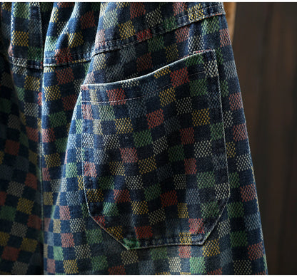 Women Casual Boyfriend Jeans New Arrival 2025 Autumn Vintage Style Plaid Pattern Loose Female Denim Harem Pants M1854