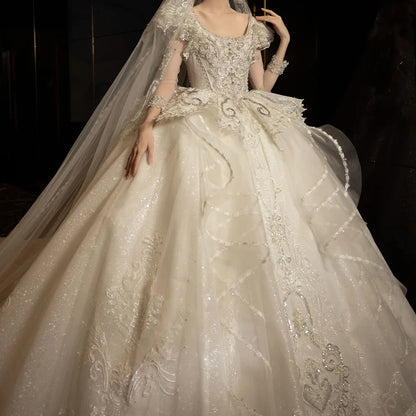 Wedding Dresses 2024 Customized Female O-Neck High Quality Lace Bride Dress Lady Tailor-made Elegant Plus Size Long Dresses