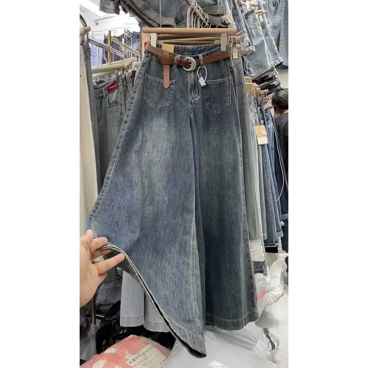 Wide-leg Jeans Women's Summer Thin 2024 New High-waisted Slimming Big Horn Loose Draping Mop Trouser Skirt Tide Women's Clothing