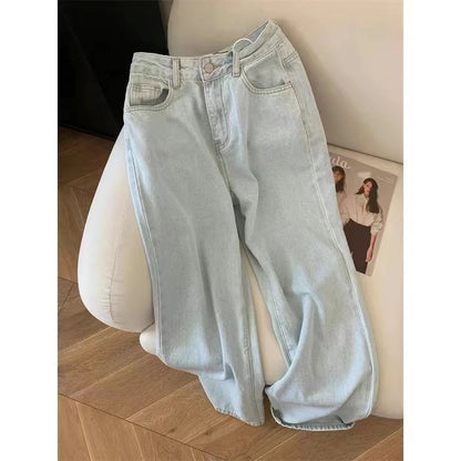 2024 Blue Jeans for Women High Quality High Waist American Wide Leg Pants Bow Embroidery Y2K Vintage Straight Summer Trousers