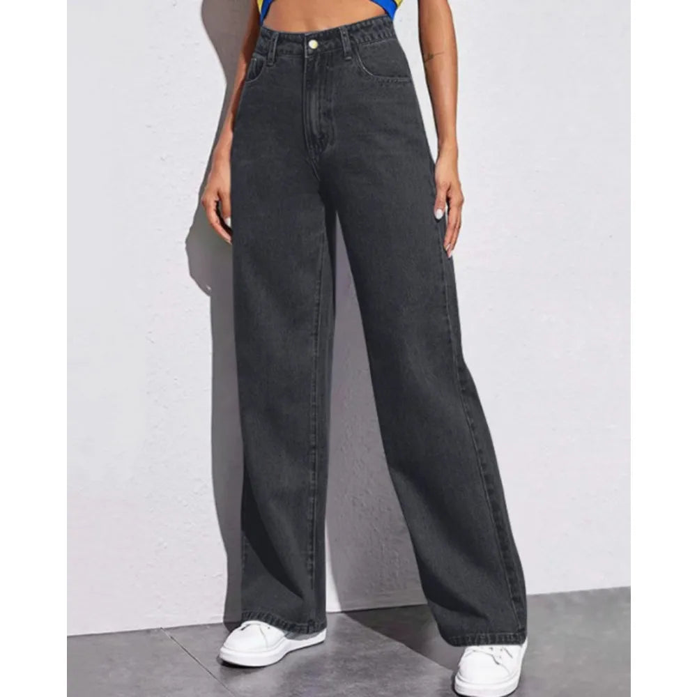 Spring 2026 New High Waist Straight Slim Jeans Women Mopping Wide Legs European and American Loose Jeans