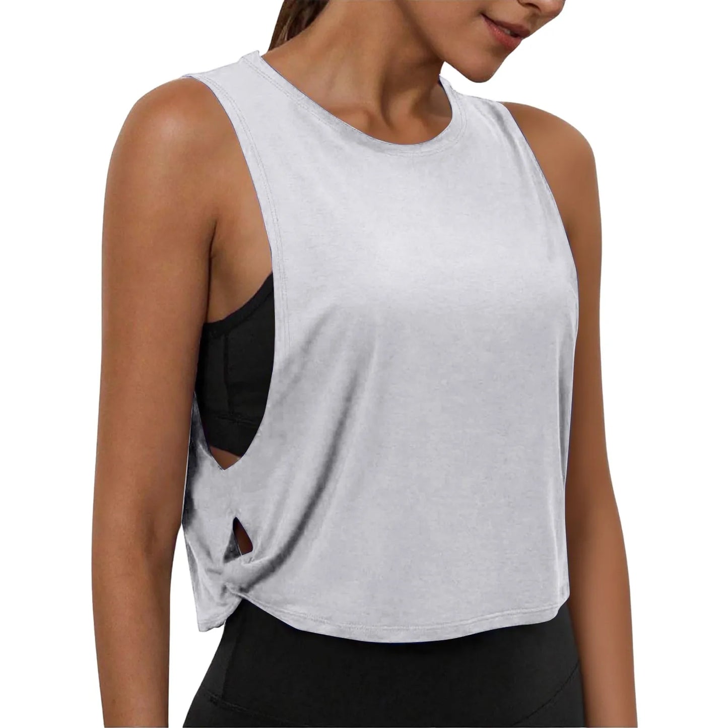 Women Sleeveless Yoga Tops Breathable Blouse Cover Up Gym Workout Cool T-Shirt Running Short Tank Crop Top Athletic Vest