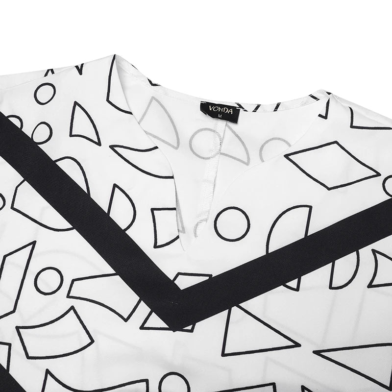 VONDA Plus Size Ruffled Women Bohemian Vestidos Autumn Long Maxi Robe Print Party Elegant 3/4 Sleeve Casual Loose Dress 5XL