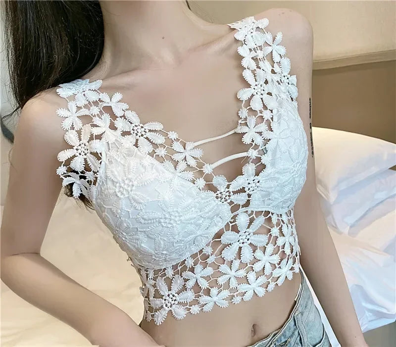 Camis for Women Woman Vest Tank Tops Sexy Strap V-neck Sleeveless Lace Crop Top Backless Loose Female Short Tee Dropshipping