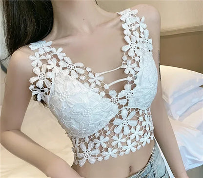 Camis for Women Woman Vest Tank Tops Sexy Strap V-neck Sleeveless Lace Crop Top Backless Loose Female Short Tee Dropshipping