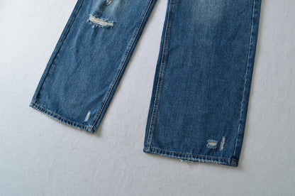 Women's Destroyed Jeans 2025 Spring Summer High Waist Loose Leg Floor-Length Distressed Denim Vintage Daily Staple