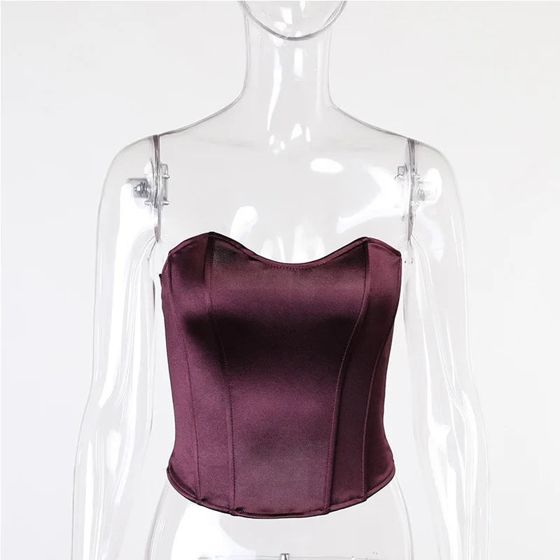 Sexy Women Tube Tops Solid Sleeveless Slim Skinny Corset Cropped Top 2024 Summer Casual Elegant Female Strapless Vest