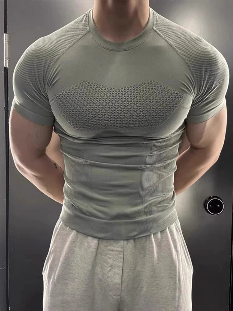 een Fitn Training Clothes Qui Dry ort Sve Men's Summer Running Sports Crion Elastic Muscle T-irt