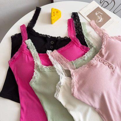 Women's Cropped Top Sexy Lace Woman Clothing Girls Tank Top Sleeveless T-Shirt Vest Female Camisole With Cups Tube Tops Bra Sale