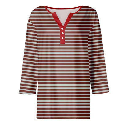 Tops For Women Women'S T Shirt Tee Print Button 3/4 Sleeve Daily Weekend Fashion Basic V Neck Regular Top Ropa De Mujer New