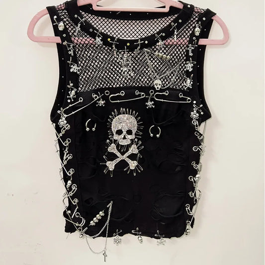 Cross Tank Tops y2k clothes y2k crop top Gothic Tank Tops Punk  Tops harajuku fashionSkull Tank Tops bustier top gothic clothes
