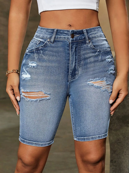 Jeans Shorts Women Casual Denims Hole Slim Fit Washed Distressed Pockets Casual Ladies Sheath Short Pants Streetwear 2025
