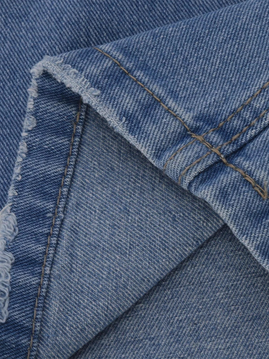 Women Men Denim Pants Casual Ripped Loose Straight Leg Jeans Trousers Trendy Bottoms for Streetwear