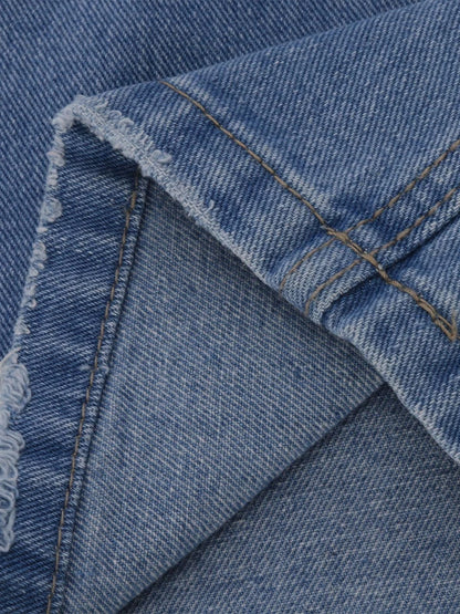 Women Men Denim Pants Casual Ripped Loose Straight Leg Jeans Trousers Trendy Bottoms for Streetwear