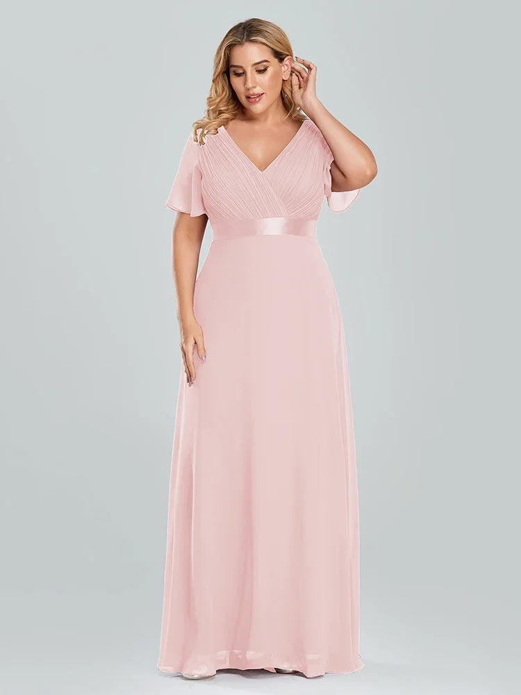 Prom Dresses Plus Size Evening Dresses Long  Elegant A Line V Neck Ruffles Chiffon Formal Wedding Party Dress Robe De Soiree