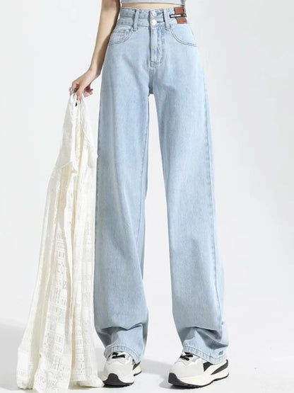 Female High Waist Wide Leg Jeans Women Y2k Denim Straight Leg Pants Girls Smoke Gray Retro Blue Light Blue Water Gray Trousers