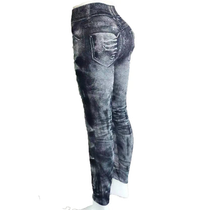 Women Imitation Distressed Denim Jeans Leggings High Waist Pants Fitness Slim Legg Mujer 2022 Sport Push Up Leggings for Women