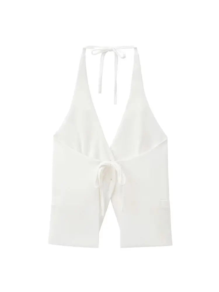 Front Button Tank Tops for Women, Tied Halter Neck, Backless, Female Camis, Sexy Fashion